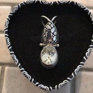 Vintage Sarda 925 Sterling Silver Crystal Pendant New Old Stock